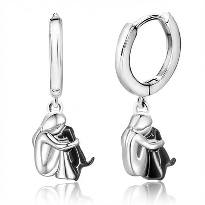 Two Tone Little Girl and Dog Earrings