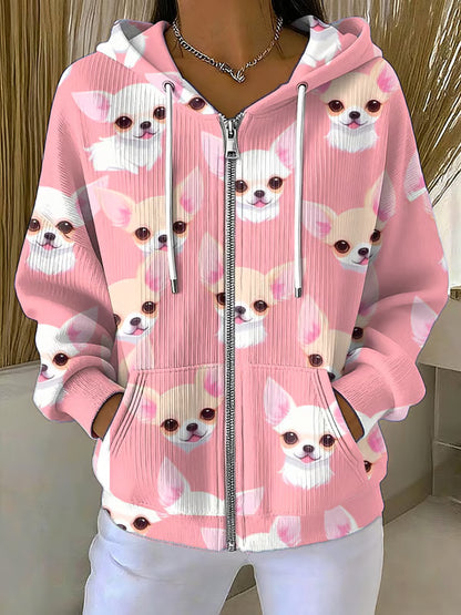 Graphic Dog Zipper Sweatshirt