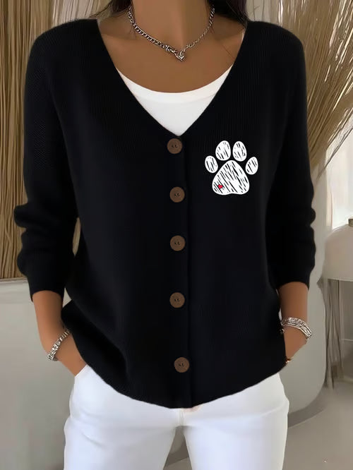 Heart Paw Print Knit Cardigan