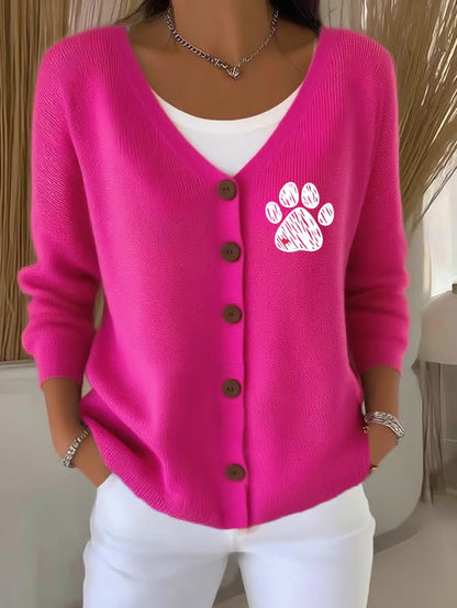 Heart Paw Print Knit Cardigan
