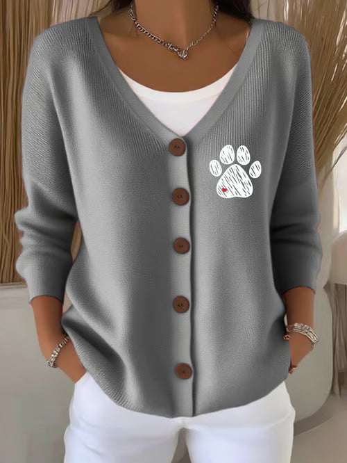 Heart Paw Print Knit Cardigan