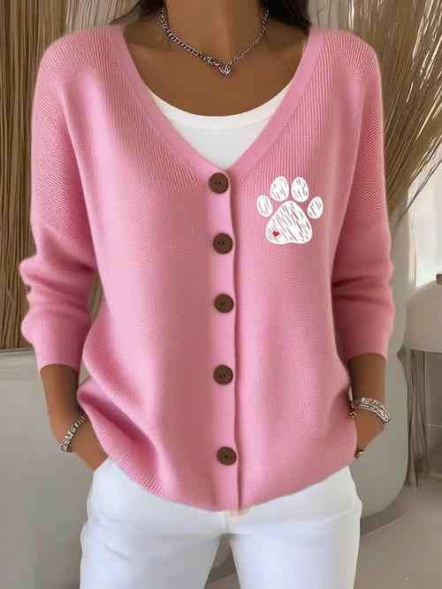 Heart Paw Print Knit Cardigan