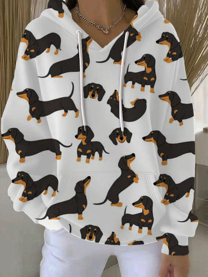 Dachshund Print Casual Hoodie