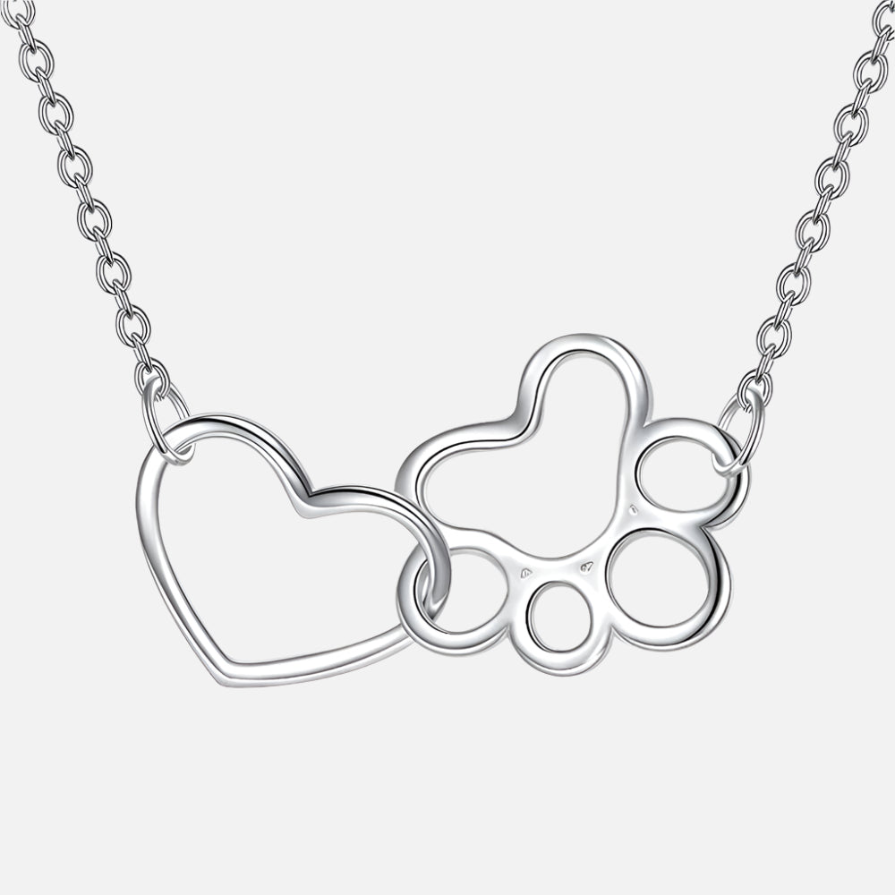 Sterling Silver Paw Print Necklace – Heart Crystal Pendant VIP