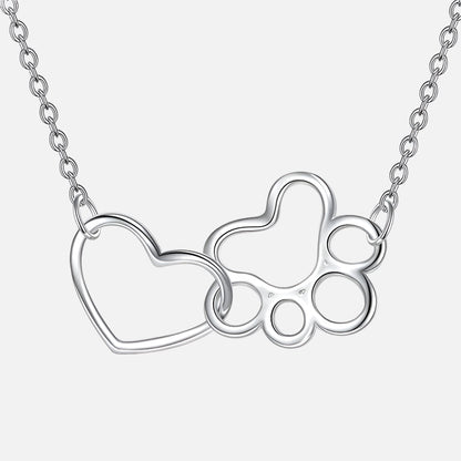 Sterling Silver Paw Print Necklace – Heart Crystal Pendant VIP
