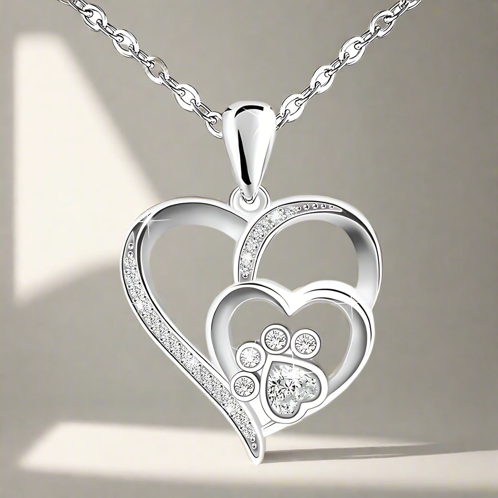 Sterling Silver Paw & Heart Necklace with Zirconia VIP