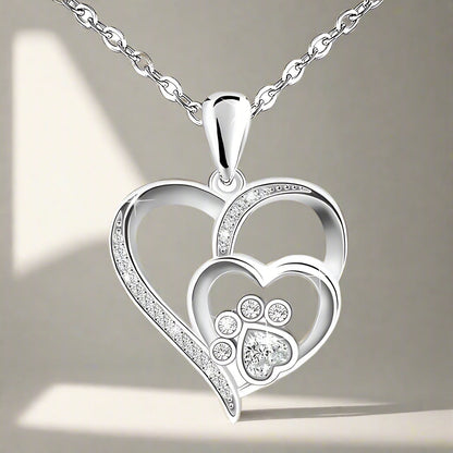 Sterling Silver Paw & Heart Necklace with Zirconia VIP