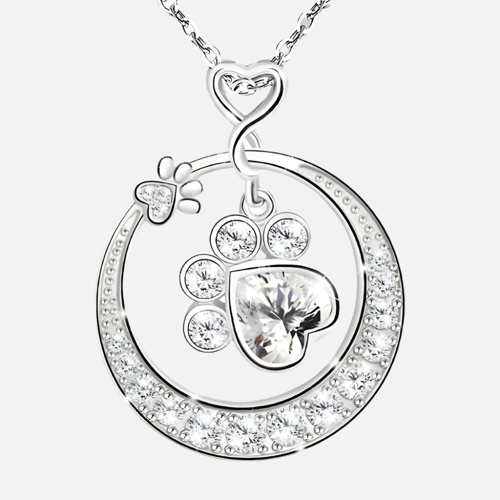 Cute Paw Print Necklace in 925 Sterling Silver with Cubic Zirconia VIP