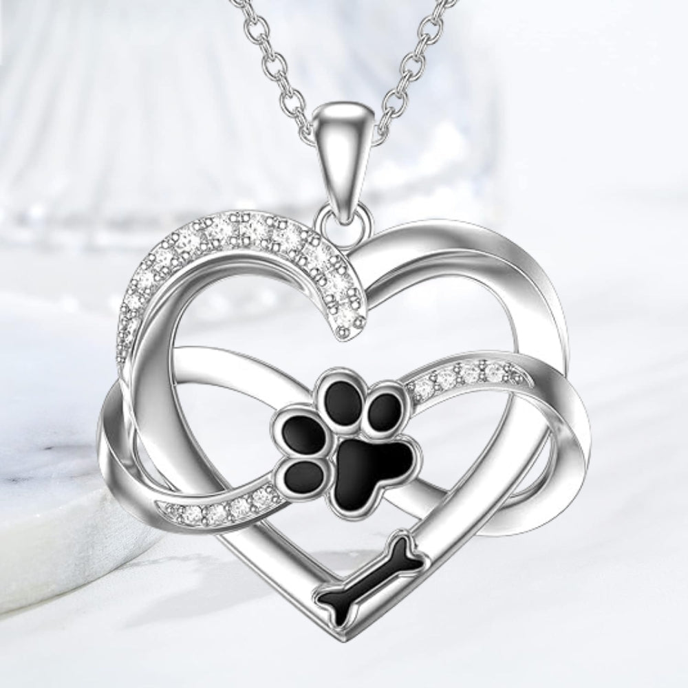 Infinity Heart & Paw Necklace in 925 Sterling Silver with Zirconia VIP