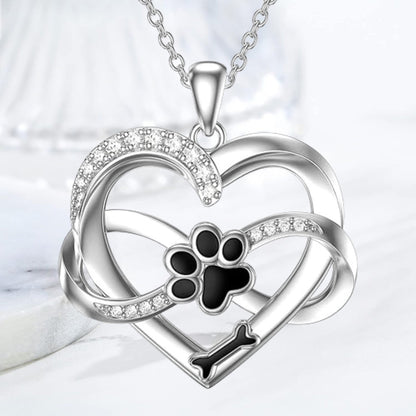 Infinity Heart & Paw Necklace in 925 Sterling Silver with Zirconia VIP